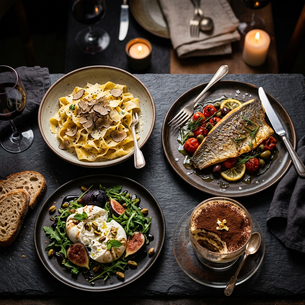 A spread of seasonal dishes on the pass